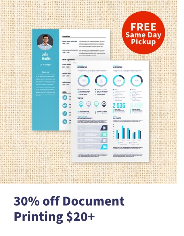 30% off Document Printing $20