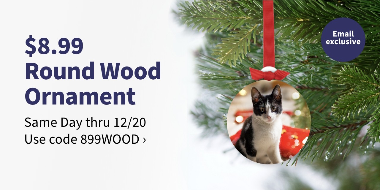  $8.99 Round wood ornament Same Day thru 12/20 Use code 899WOOD