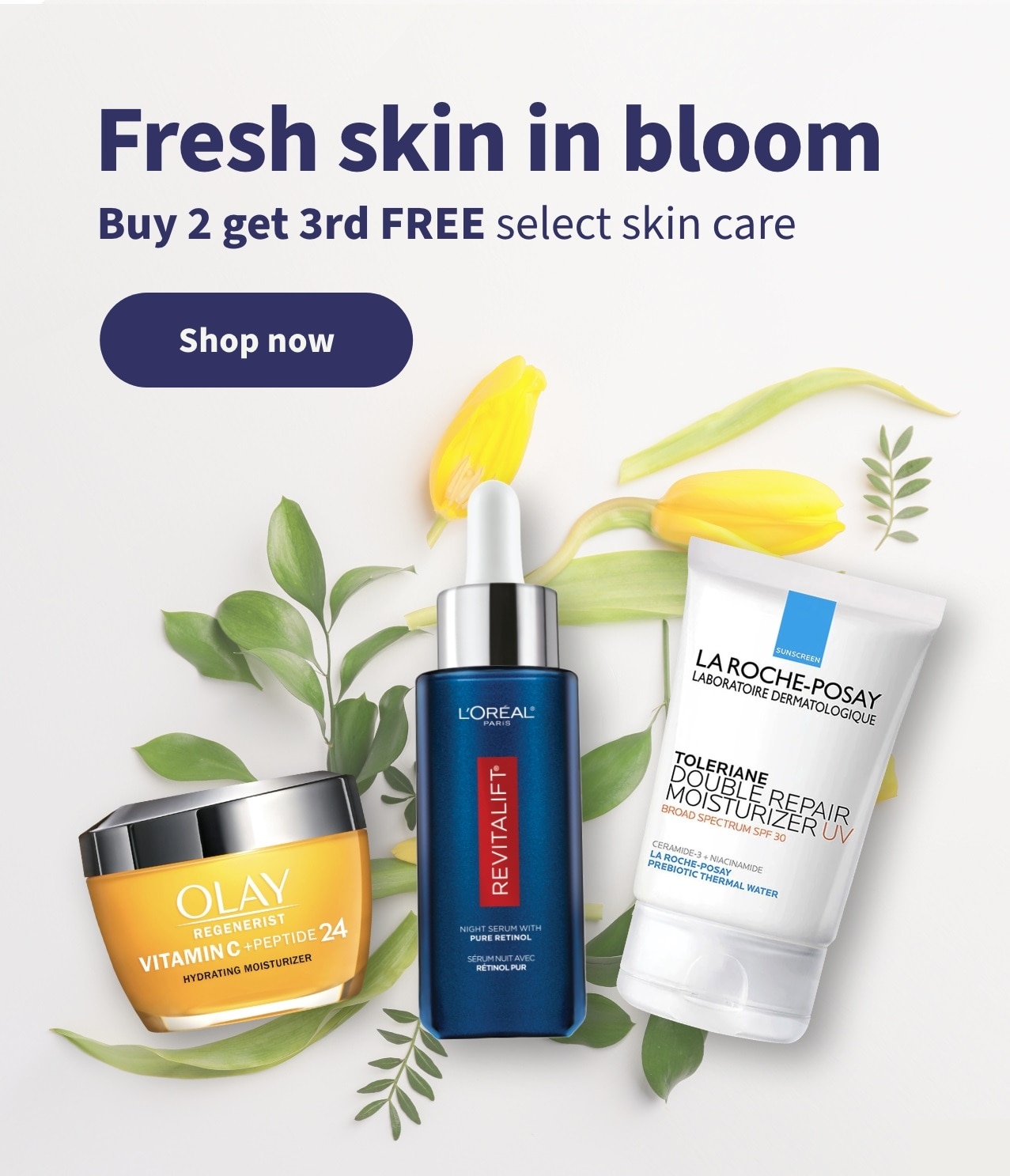 Fresh skin in bloom. Buy 2 get 3rd FREE select skin care
