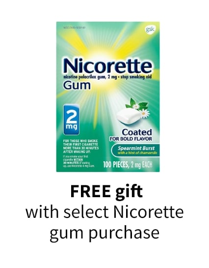  L FREE gift with select Nicorette gum purchase 