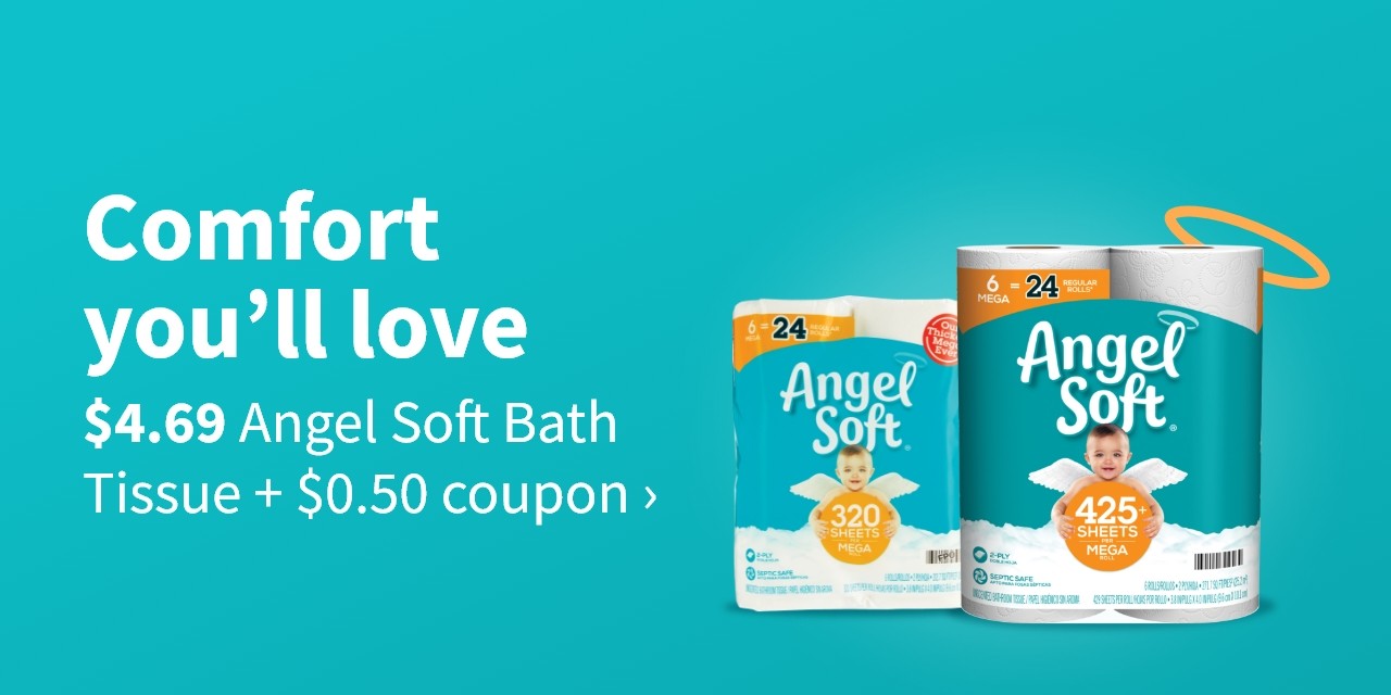 Comfort you'll love $4.69 Angel Soft Bath Tissue + $0.50 coupon