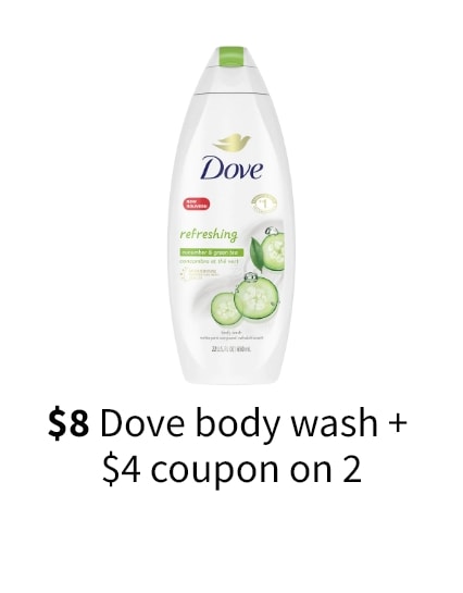 $8 Dove body wash + $4 coupon on 2