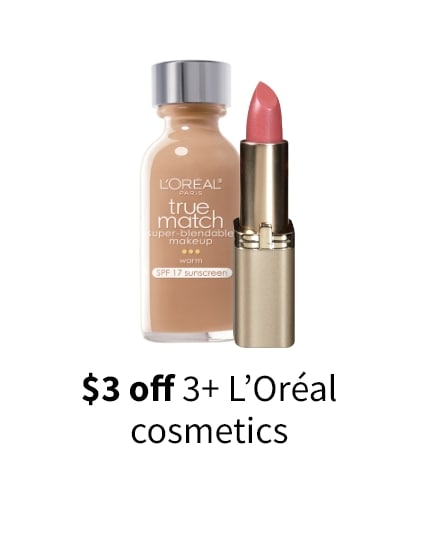 $ 3 off 3+ L'Oreal cosmetics