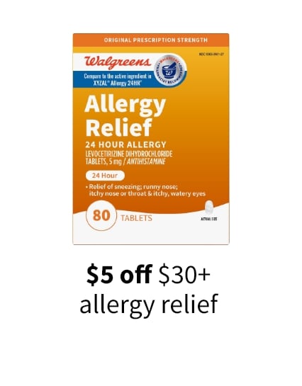$5 off $30 allergy with code relief5