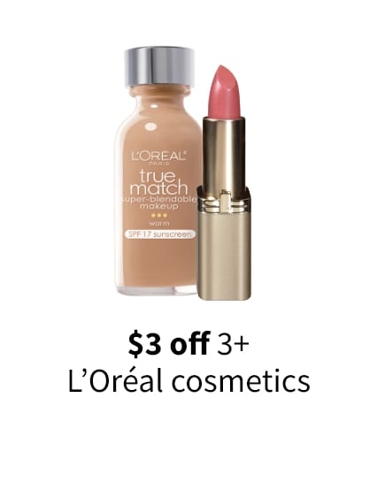 $ 3 off 3+ L'Oreal cosmetics