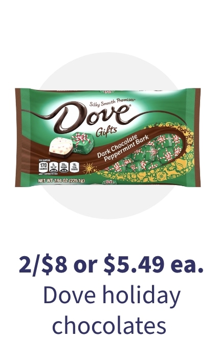  2/$8 or $5.49 Holiday Dove Chocolate