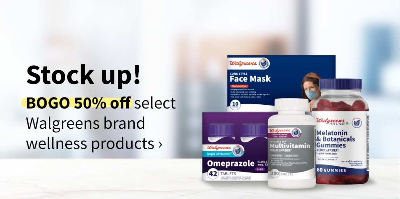  Stock up! BOGO 50% off select Walgreens brand health & wellness products