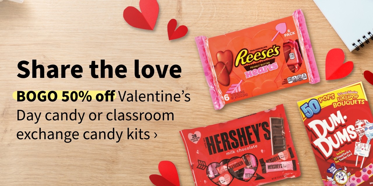 Share the love BOGO 50% off Valentine Candy or Classroom Exchange Candy Kits
