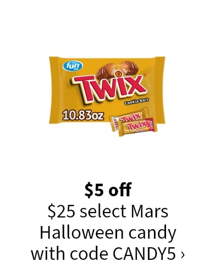 $5 off $25 select Mars Halloween candy with code CANDY5 >