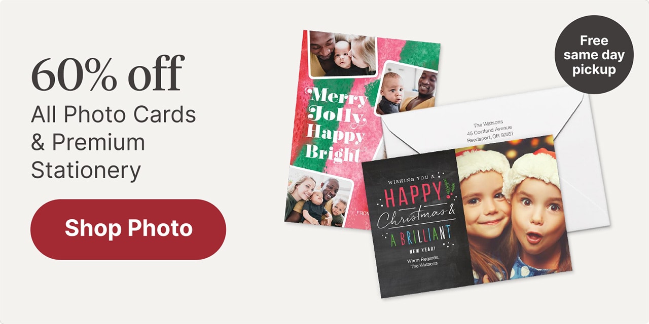 60% off All Photo Cards & Premium Stationery