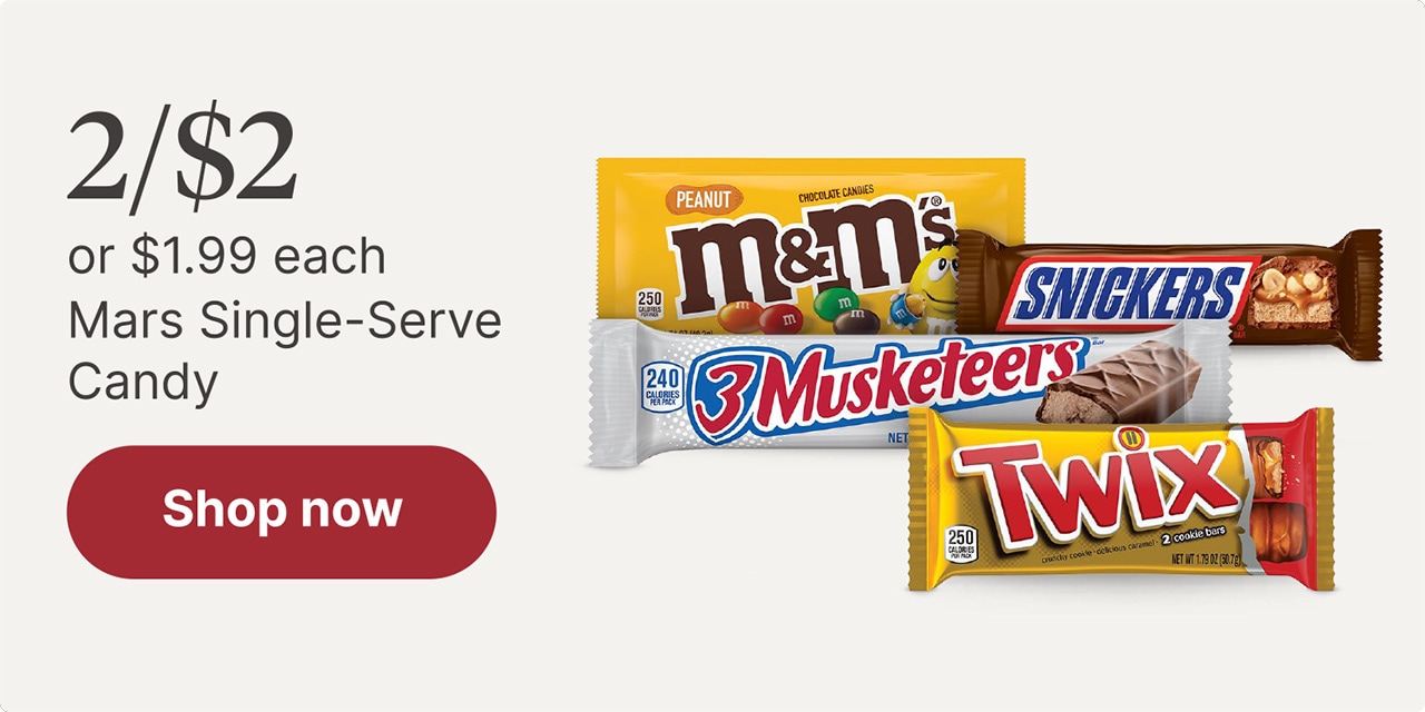 2/$2 or $1.99 each Mars Single-Servce Candy
