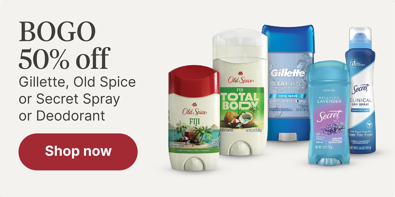 BOGO 50% off Gillette, Old Spice or Secret Spray or Deodorant
