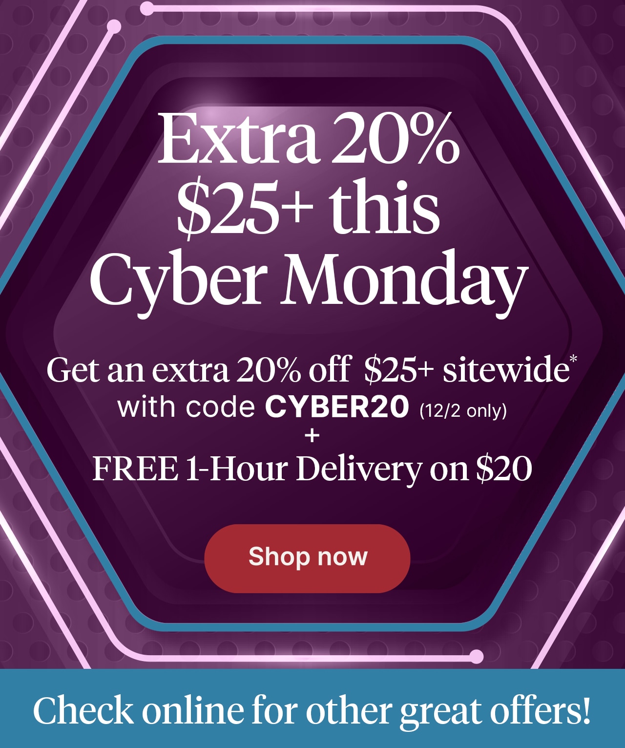 Extra 20% $25+ this Cyber Monday