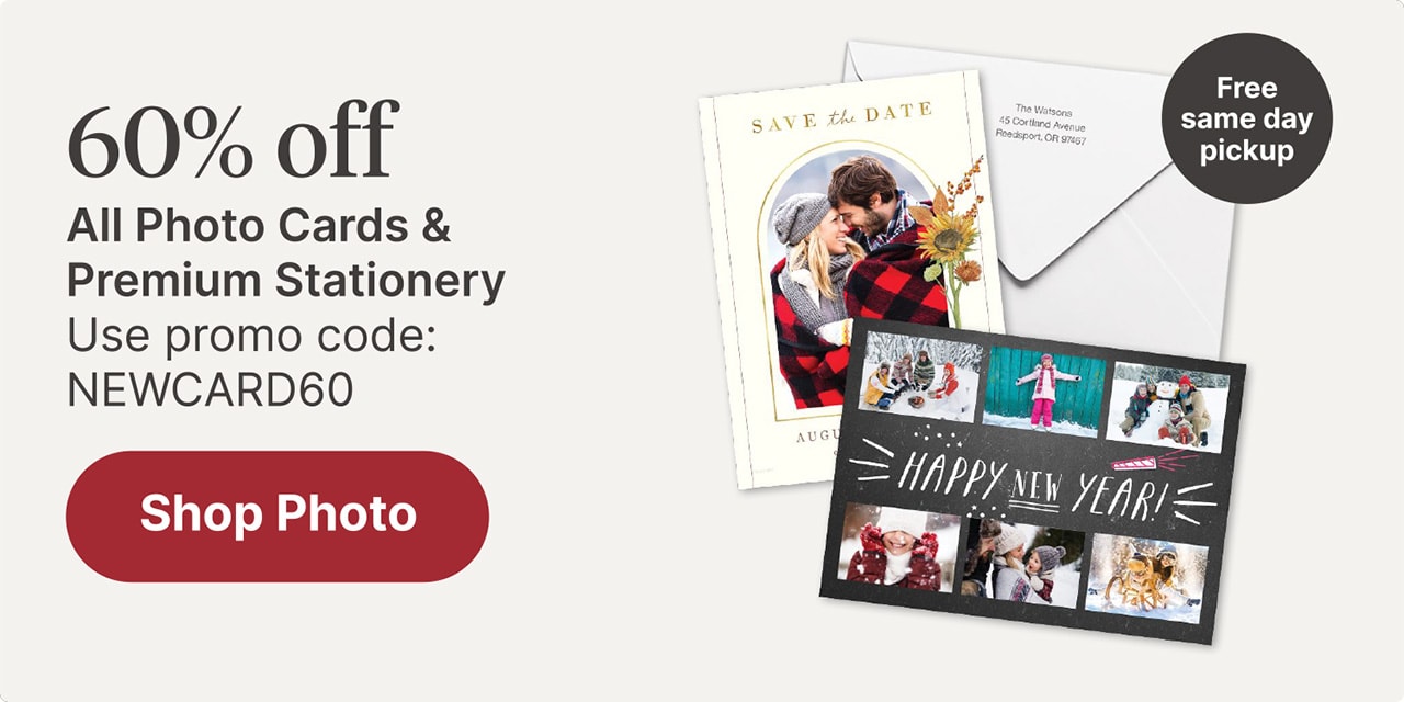 60% off All Photo Cards & Premium Stationery