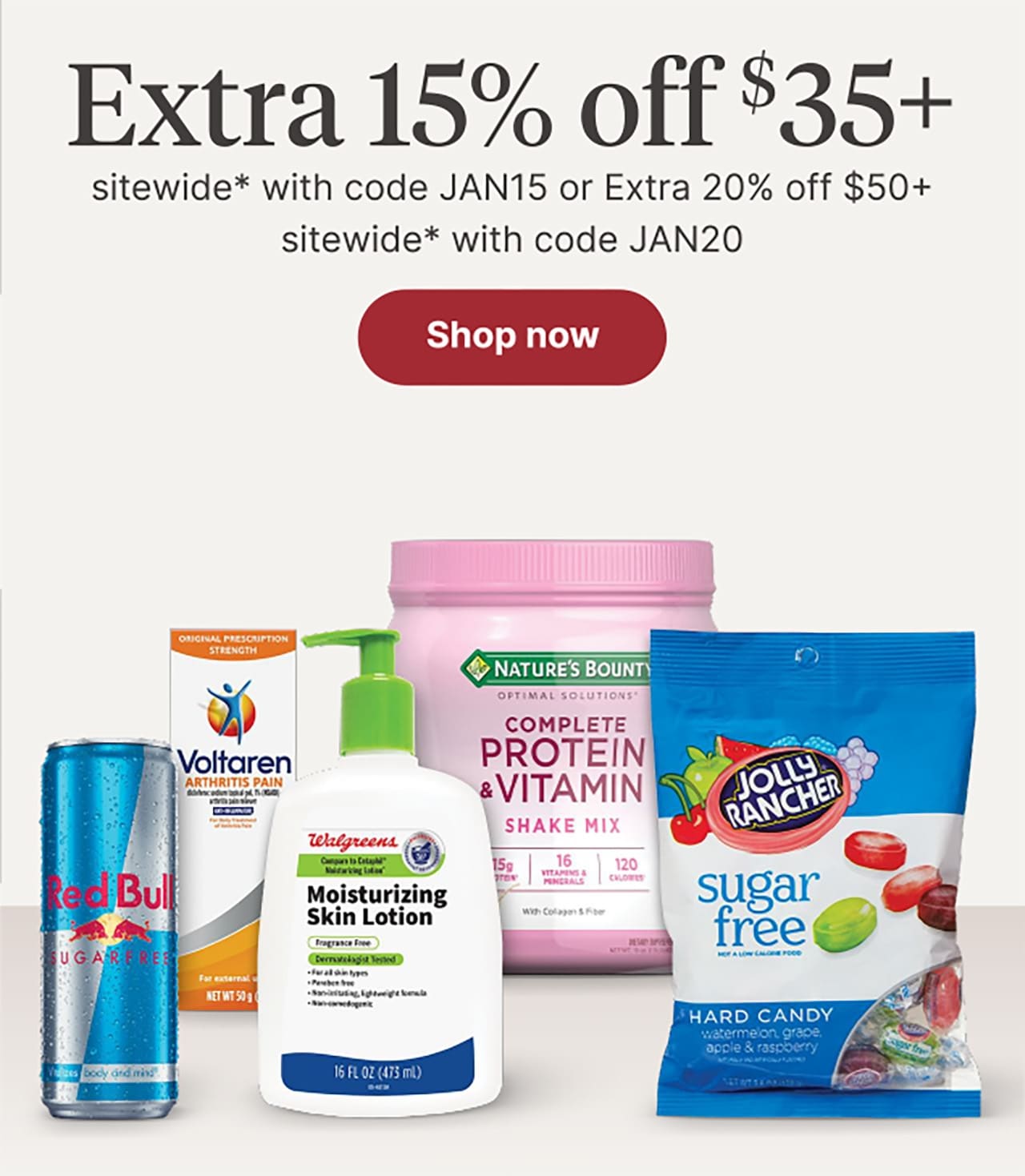Extra 15% off $35+ sitewide* with code JAN15 or Extra 20% off $50+ sitewide* with code JAN20