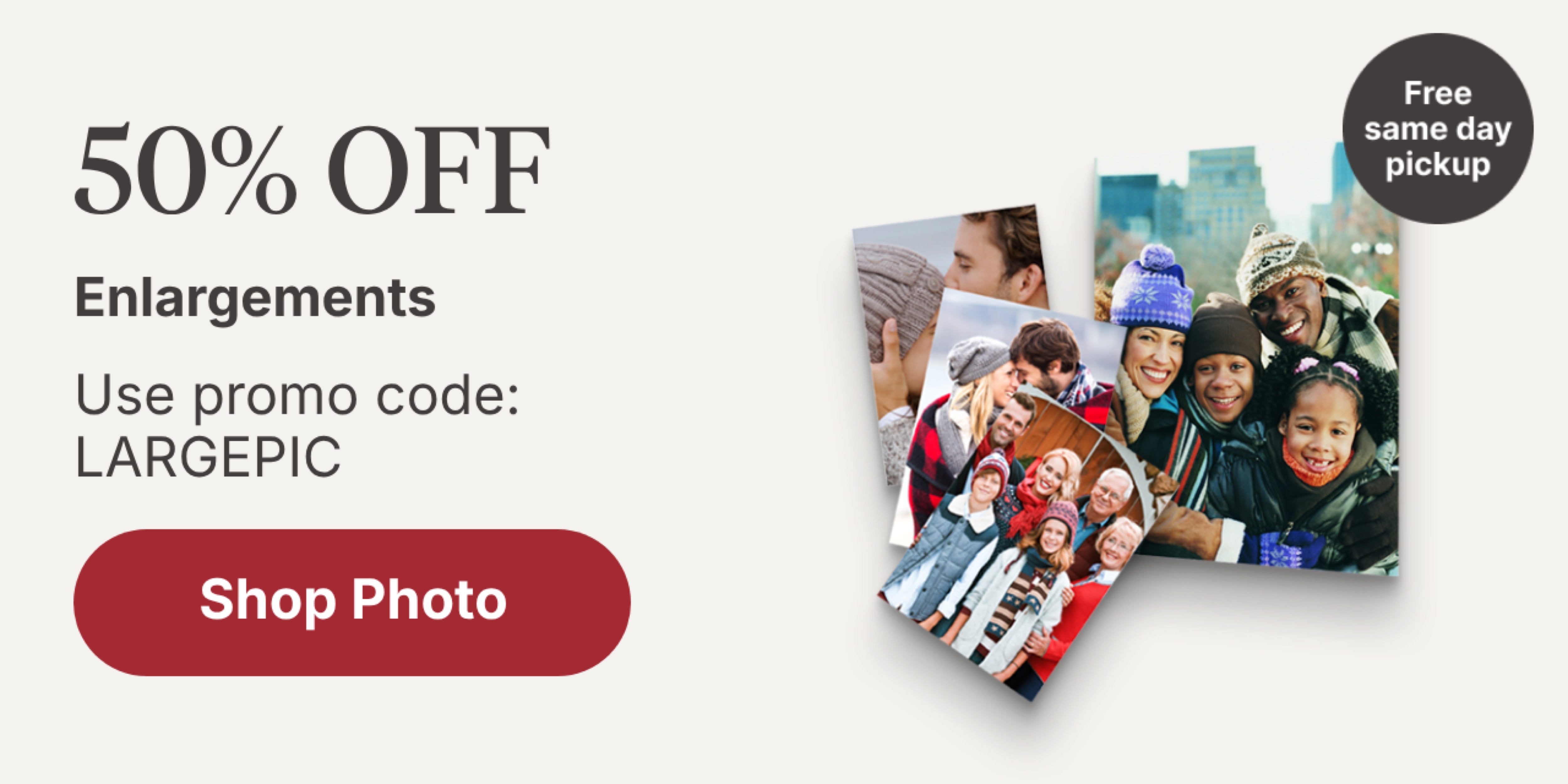 50% OFF Enlargements