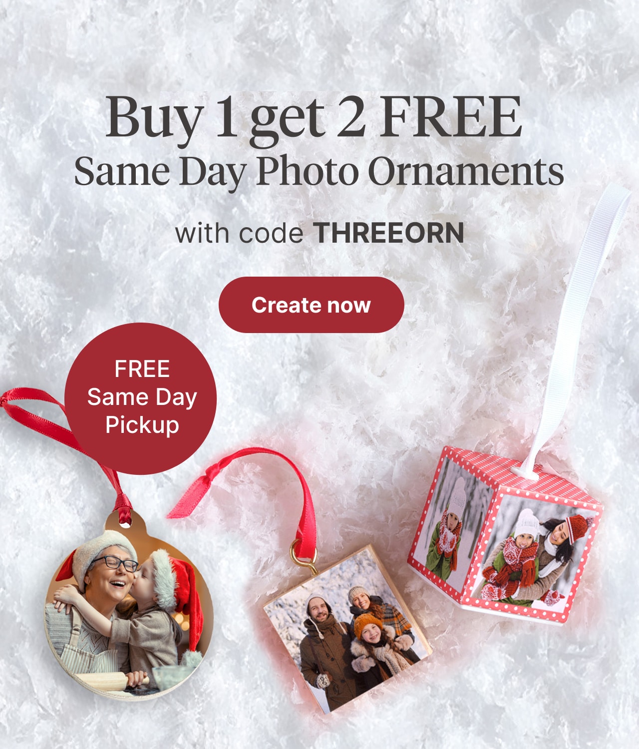 Buy 1 get 2 FREE Same Day Photo Ornaments