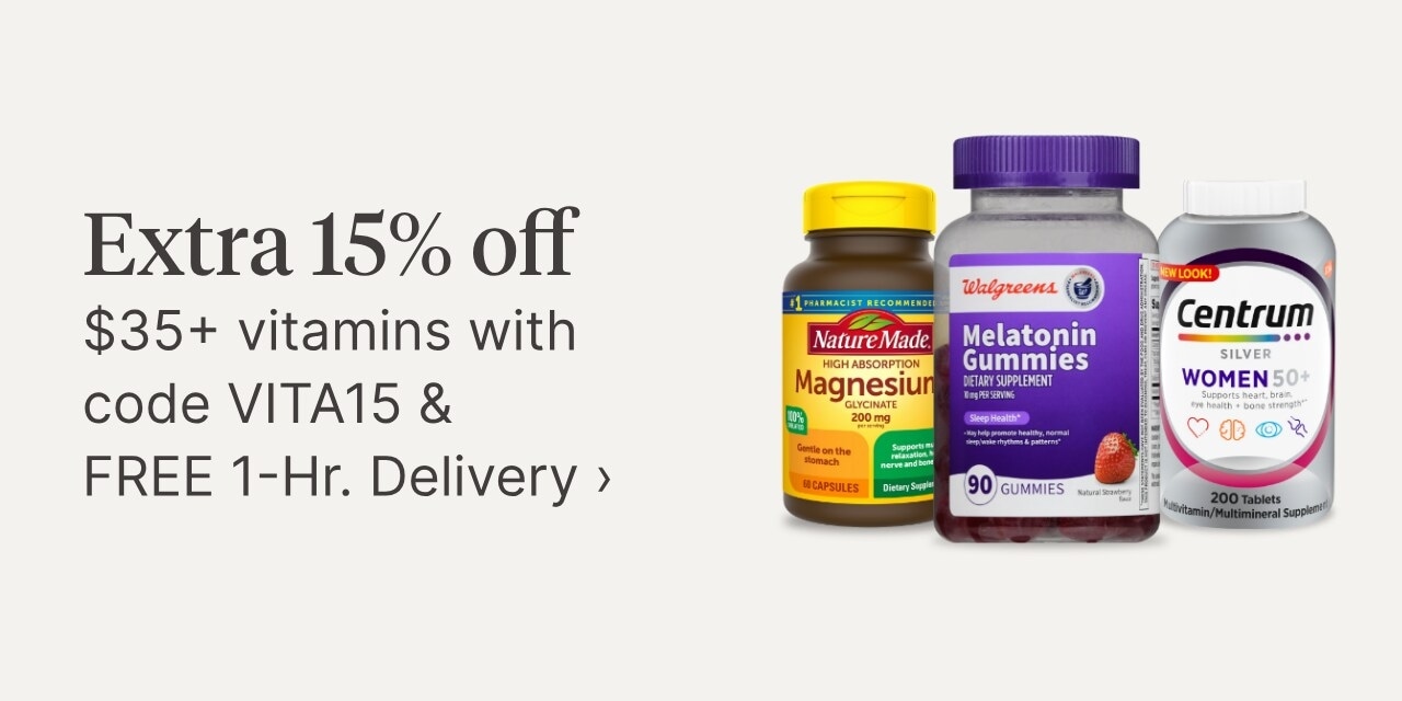 Extra 15% off  $35+ vitamins with code VITA15 & FREE I -Hr. Delivery 