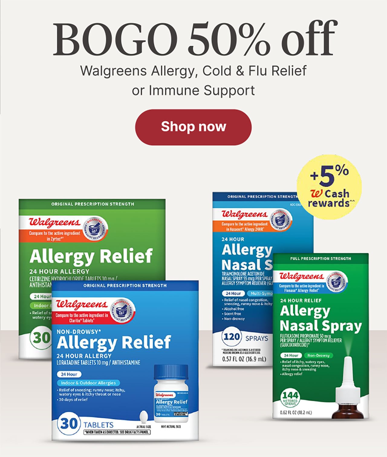 BOGO 50% off Walgreens Allergy, Cold & Flu Relief or immune Support