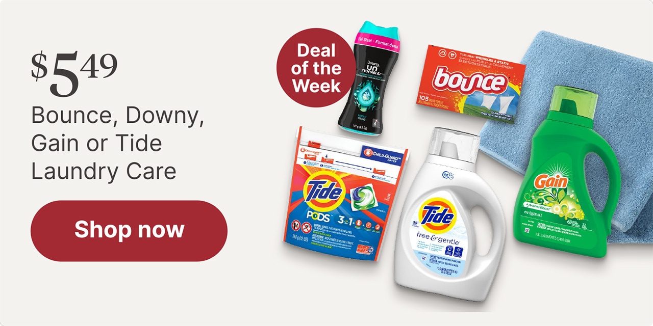 Bounce, Downy, Gain or Tide Laundry care