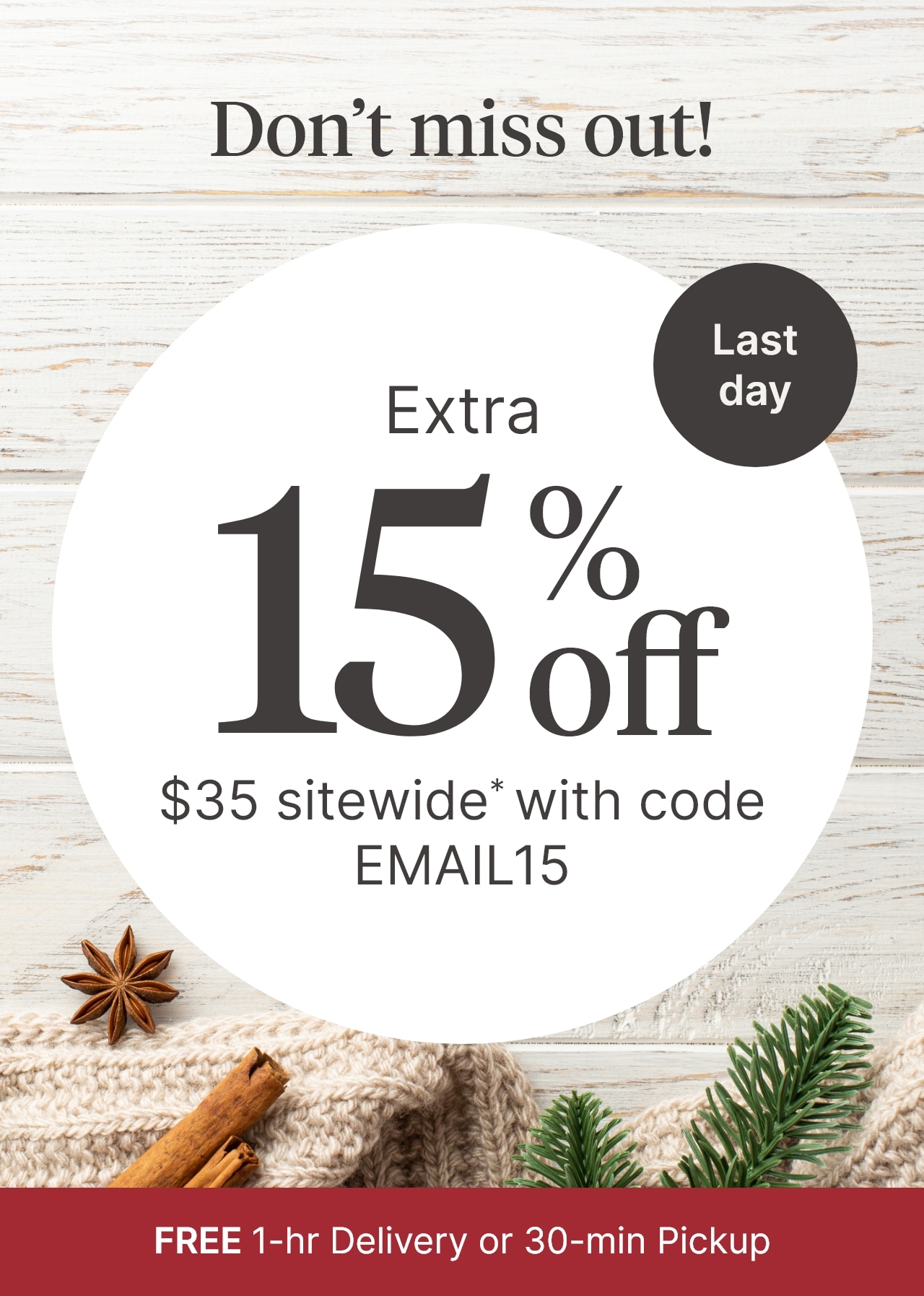 Extra 15% off $35 sitewide with code EMAIL15