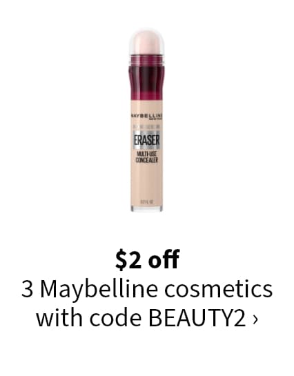$2 off. 3 Maybelline cosmetics with code BEAUTY2 >