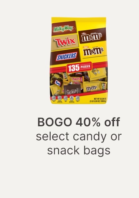 BOGO 40% off select candy or snack bags