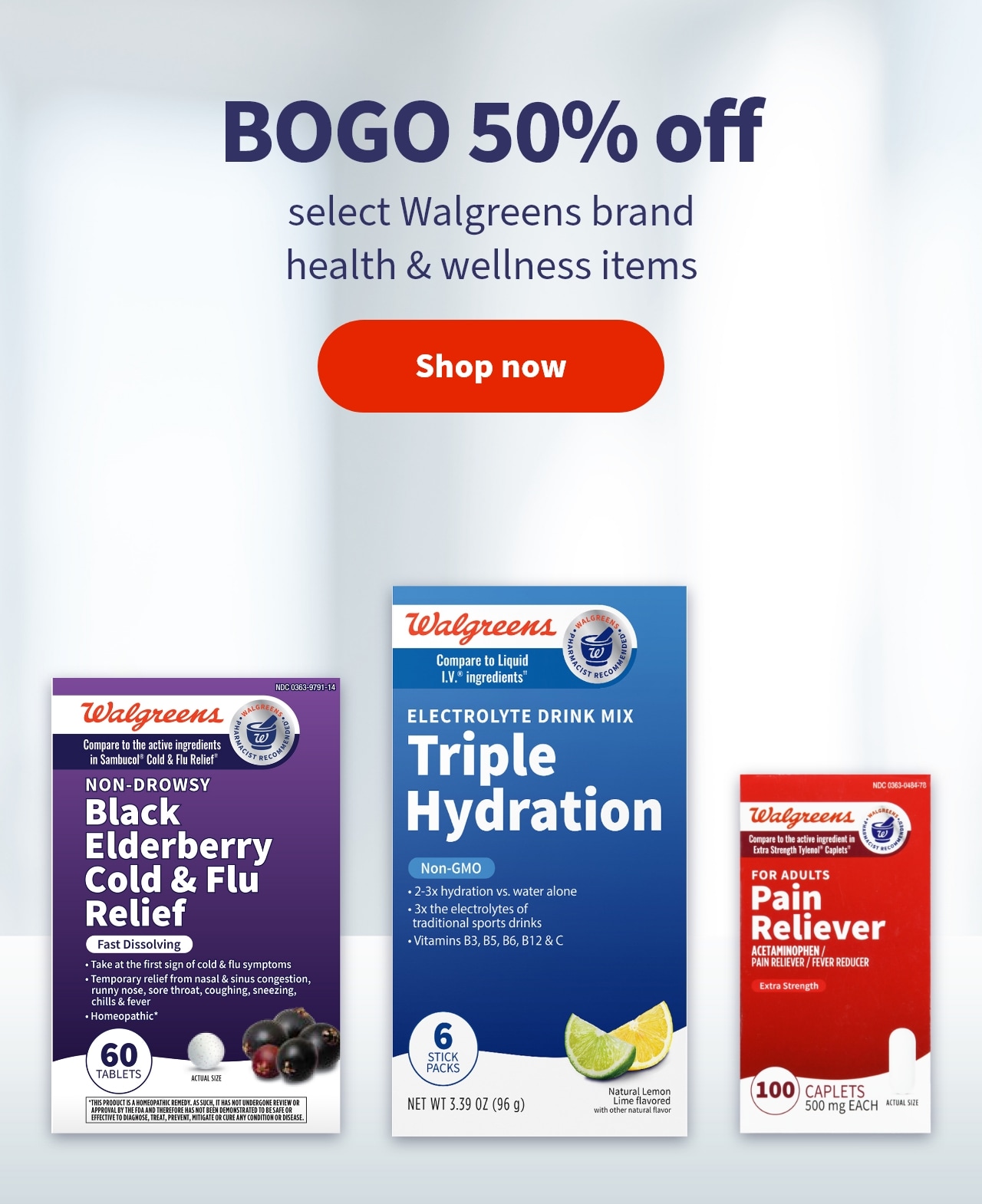 BOGO 50% off select Walgreens brand